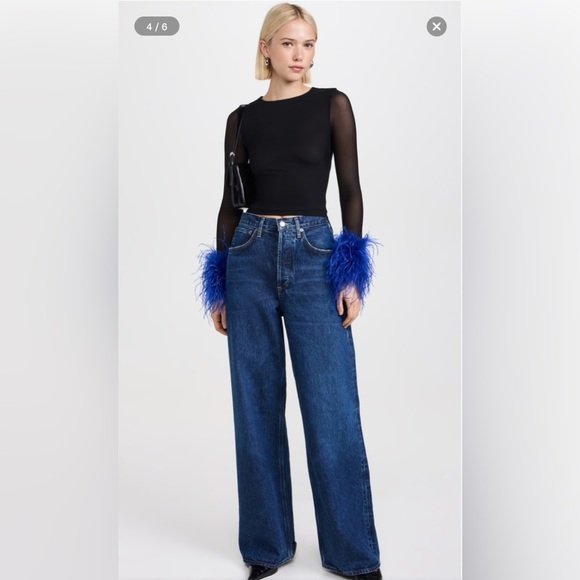 Alice + Olivia Delaina Feather-Trimmed Mesh Top - Picture 6 of 16